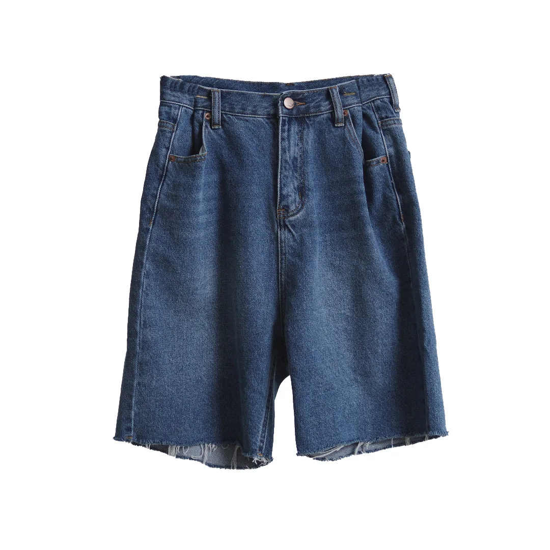 

2021 Summer New Korean Style Boyfriend Style High Waist Loose Woolen Women's Denim Pants Cropped Pants