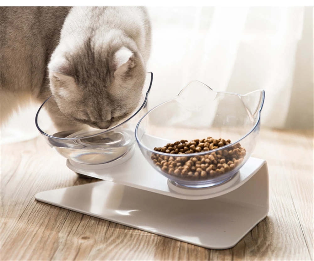 Non slip кошачья миска с двумя чашами рельефными стенд Еда и воды для кошки кормушки