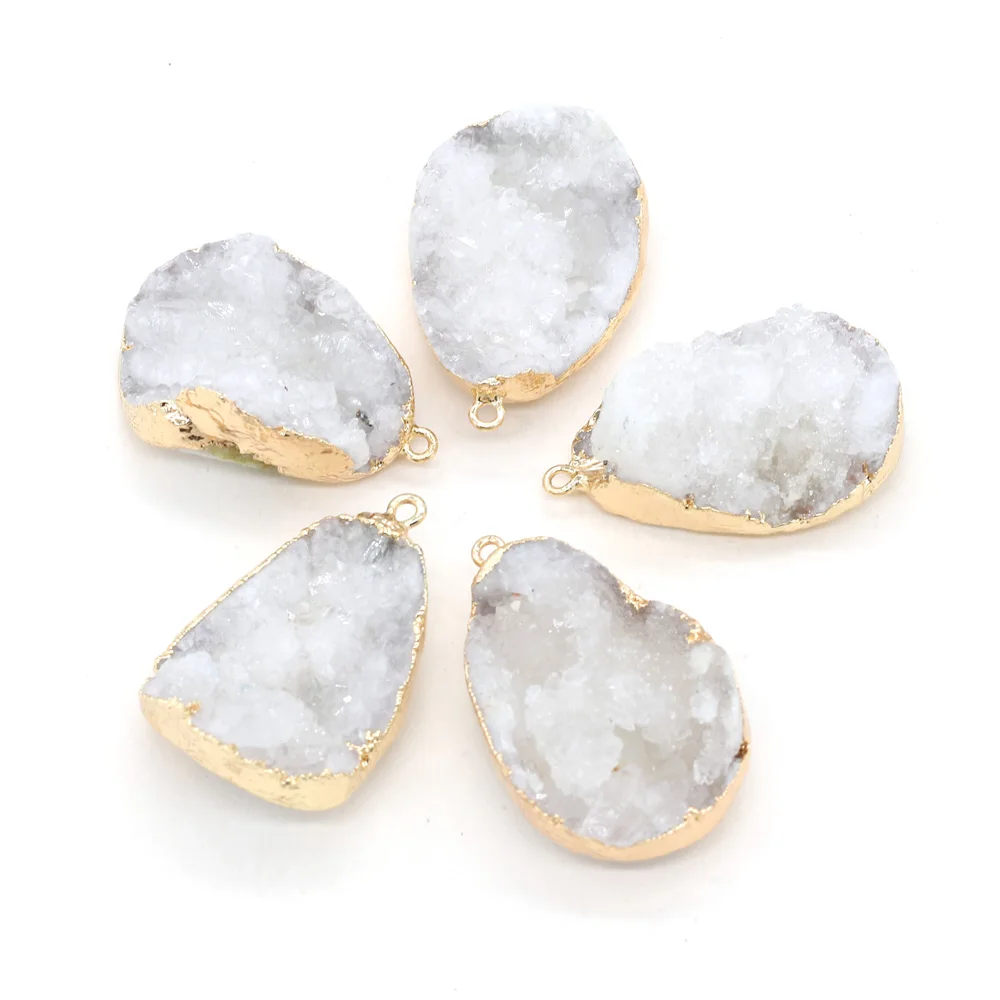 

1Pcs Natural White Agates Druzy Pendants Golden plated Charm Druzy for Jewelry Making DIY Women Necklace GIfts