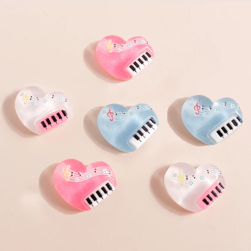 

10pcs 16*20mm Kawaii Resin Piano Heart Flatback Cabochon Candy Color Girls Decoration Accessories for Diy Hairclip Nail Arts