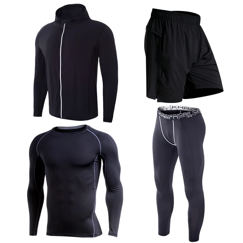4-grey Мужская спортивная одежда, костюмы, спортивные колготки, одежда для тренировок, спортивный комплект для бега, спортивный костюм для бега, сухой крой, большие размеры - Цвет: 4-grey