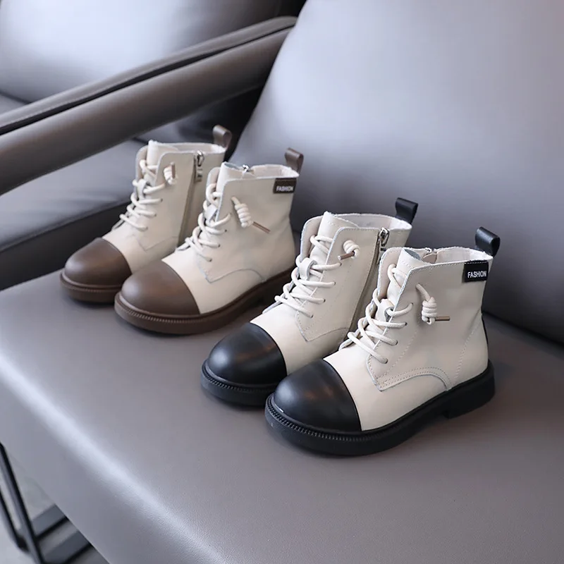 

Children's shoes Girls ' genuine leather boots autumn 2021 new cowhide boots fashion color matching children's Martin boots