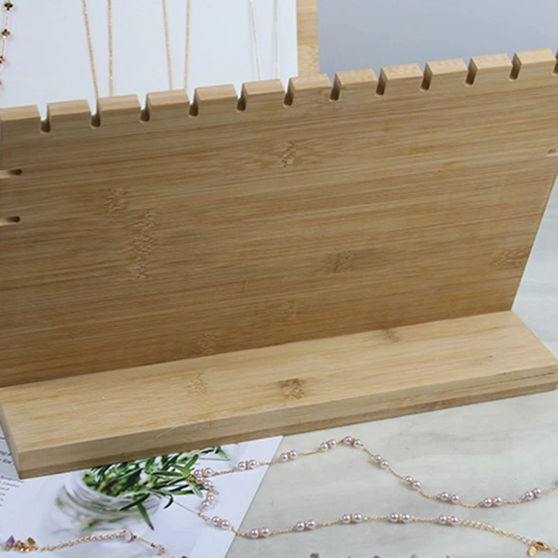 

New Retro Wood Necklace Display Stand Wooden Jewelry Organizer Shows Retail Shelf 12 Hooks