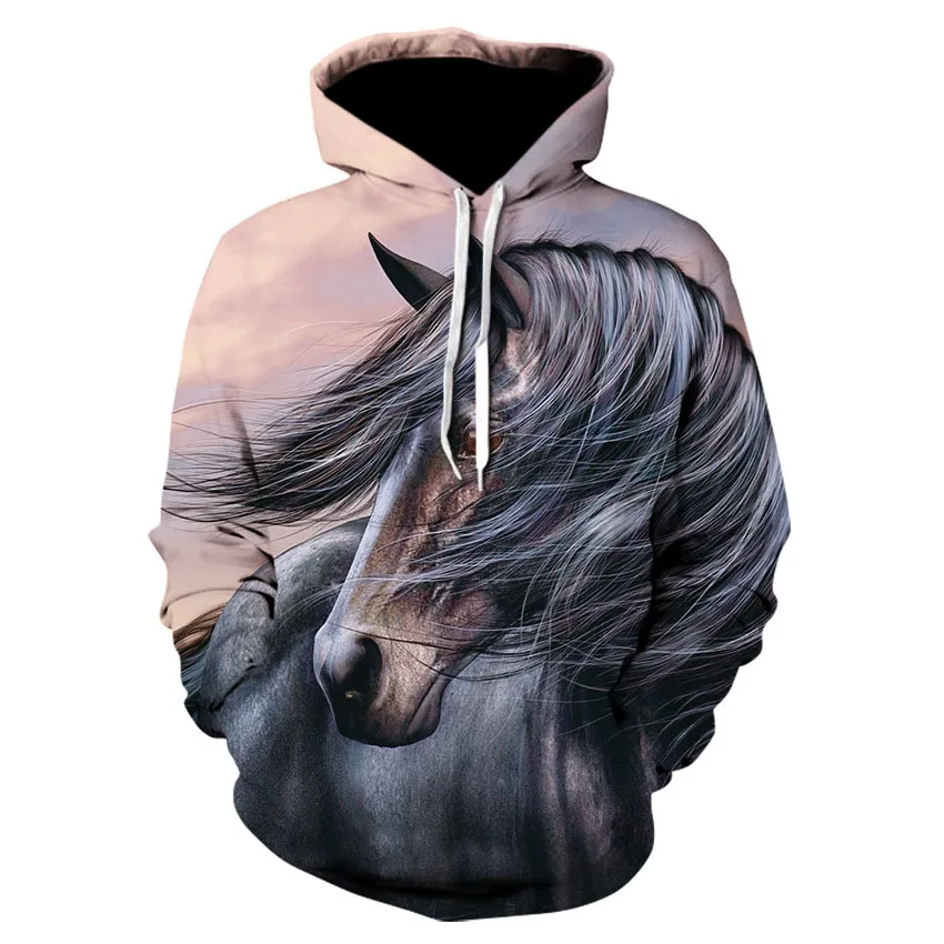 

New 3D Printing Horse Long-sleeved Hoodie Boys and Girls Street Fashion Trend Men's Shirt Harajuku Style Comfortable Pullover