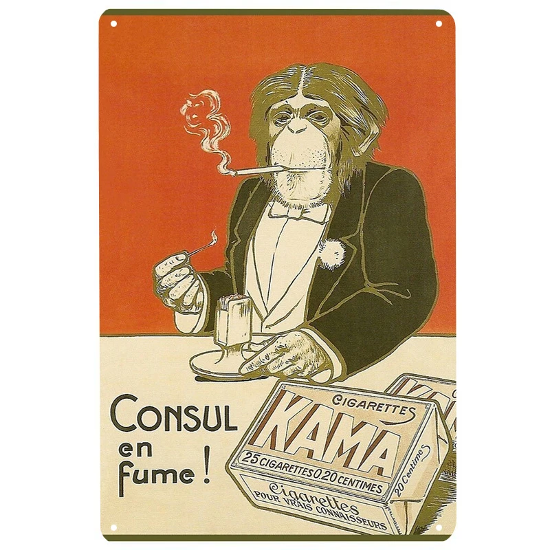 

Chimpanzee Smoking printed Metal Signs Retro Tin Signs Funny Poster Decor for Bar Pub Club Decoration for Living Room Home