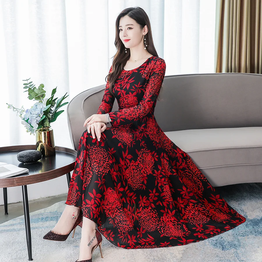 Зеленые шифоновые миди платья осень зима 2019 Винтаж 3xl плюс размер платье макси с