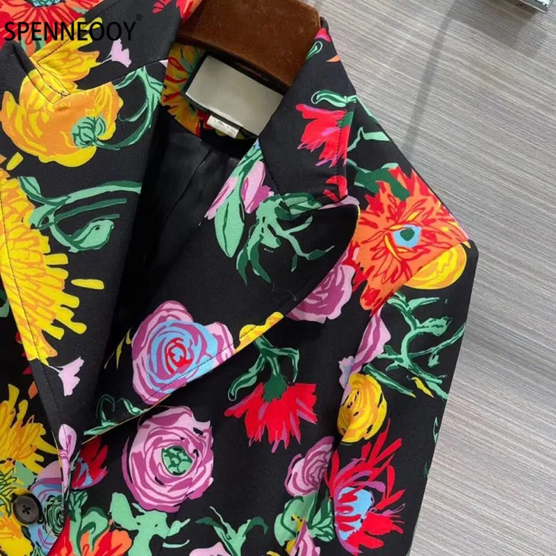 SPENNYMOOR 2021Designer Brand Spring Summer Fashion Blazer Jackets Women Hand Painted Flower Print Overcoat Outwear