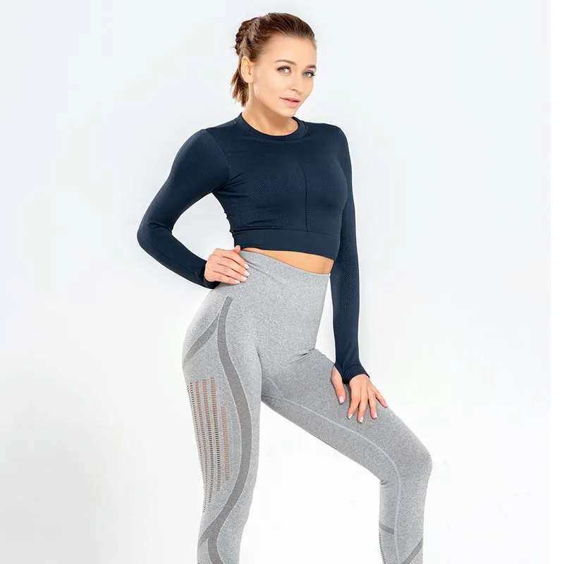 

Woman's Yoga top Long-Sleeved Gym T-Shirt Crop Top Sexy back Sports Shirt Fitness T-Shirt Workout Running Clothes