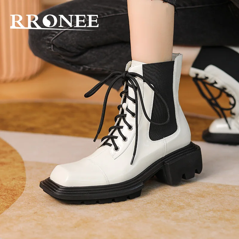 

Platform Martin boots women's English leather Square tip White Height Chelsea boots women's winter 2021