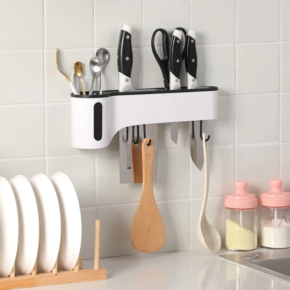 Utensil Rack Tableware Holder Wall Mounted Knives with Dish Cloth Hanger | Дом и сад