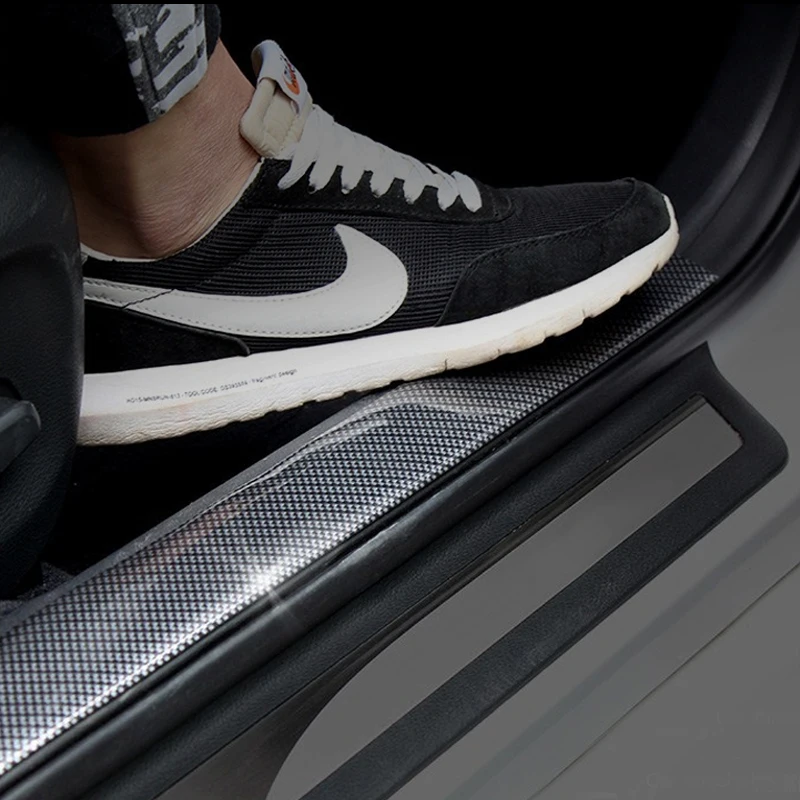 

Car Carbon Fiber Door Sill Protectors Strip Anti Scratched Bumper Rubber Trim