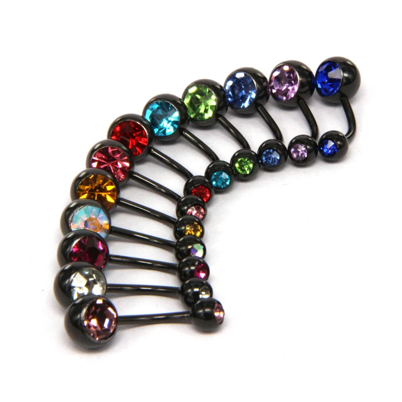 Черное покрытие для пирсинга пупка в стиле стимпанк кольца с хрустальным шариком