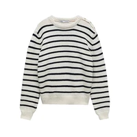 black and white striped pullover womens long sleeve round neck sweater 2021 spring and autumn soft knitted jumper ladies