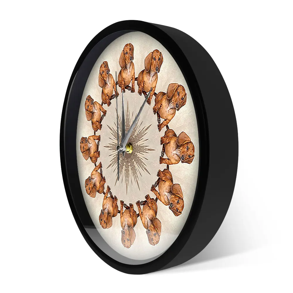

Puppy Dachshund Dog Metal Frame LED Wall Clock Clap Sound Control Horologe Modern Design Geek Decoration Watch Doggie Lover Gift