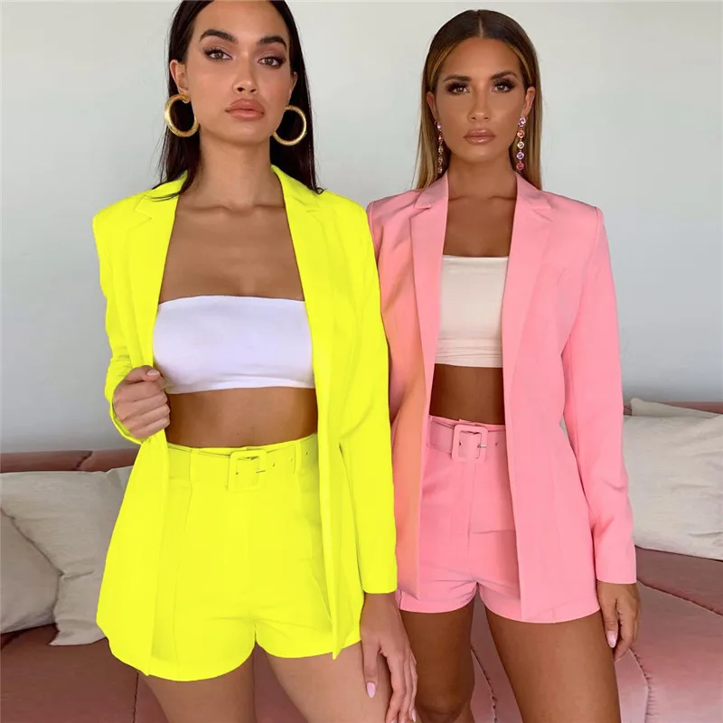 Модные женские короткие костюмы комплекты из 2 предметов однотонные Официальные