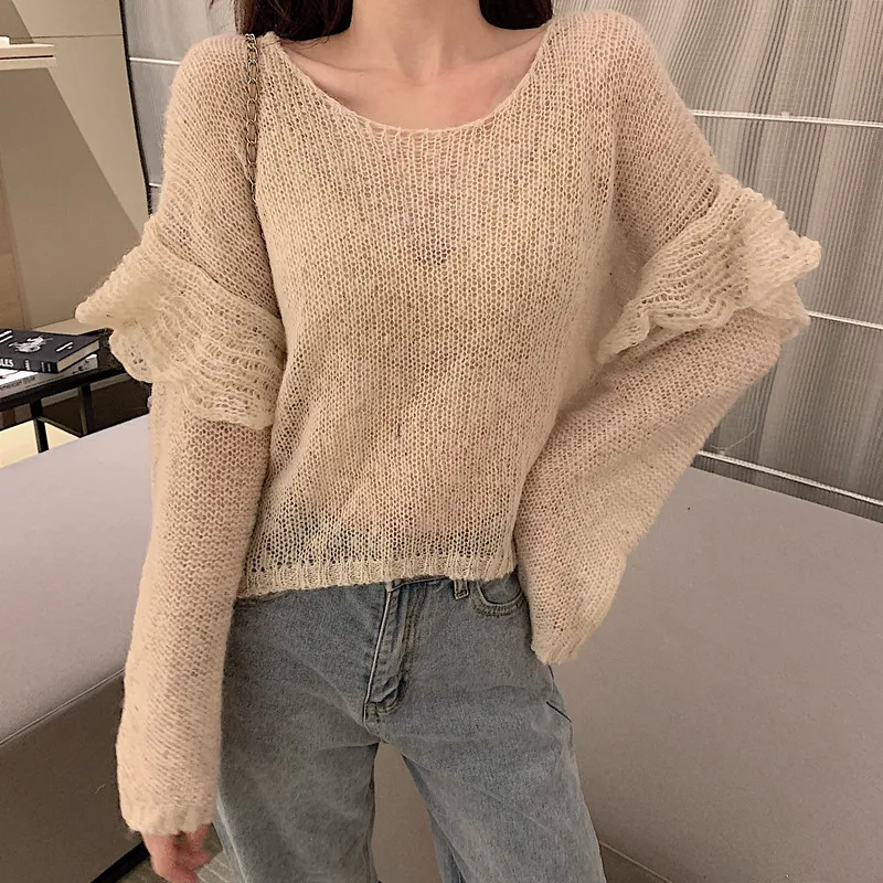 Missoov/брендовые свободные модные пуловеры с длинными рукавами и оборками вязаный