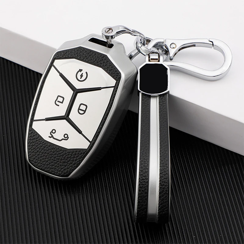 4 Button TPU+Leather Car Key Case Auto Key Protection Cover For LYNK&CO 01 02 03 Car Holder Smart Remote Car-Styling Accessories