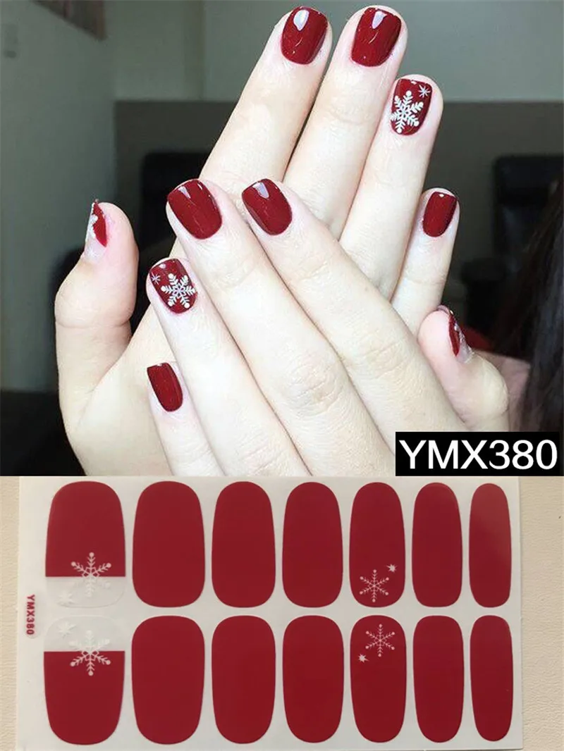 YMX380 14tips/лист полное покрытие для ногтей наклейки-лак полоски однотонный нейл-арта украшения леопардовый дизайн блеск порошок маникюрный наконечник - Цвет: YMX380