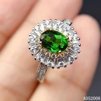 kjjeaxcmy fine jewelry 925 sterling silver inlaid natural diopside ring new classic female ring support test hot selling