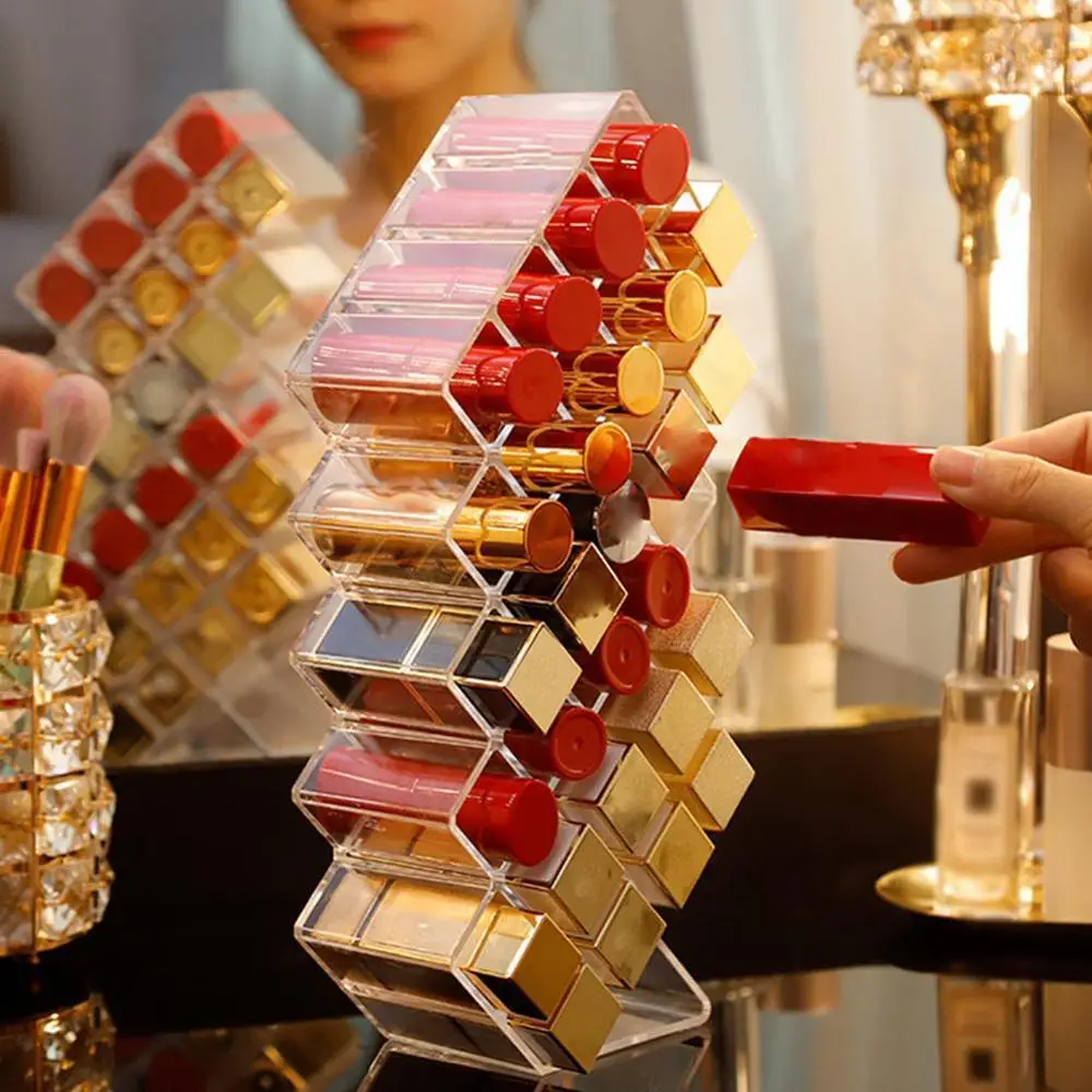 Desktop Lipstick Storage Box Acrylic Dressing Table Brush Transparent Finishing Rack | Красота и здоровье