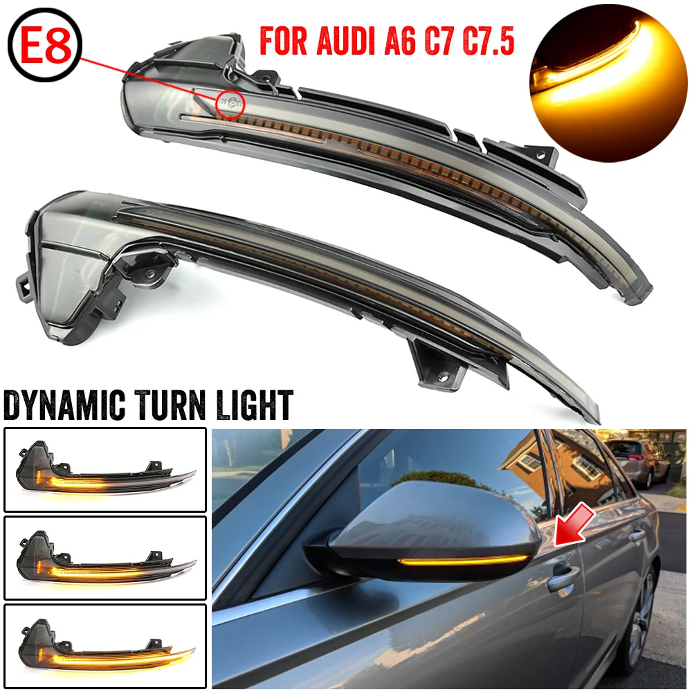 

2pcs For Audi A6 C7 C7.5 RS6 S6 4G Side Wing Mirror LED Dynamic Blinker Sequential Turn Signal Indicator 2012-2018