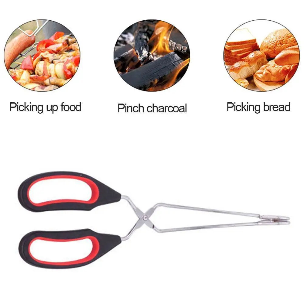 

BBQ Food Tongs Multifunctional Barbecue Charcoal Bread Tools Scissors Baking Kitchen Bread Long Food Handle Grilled Accesso Y0W2