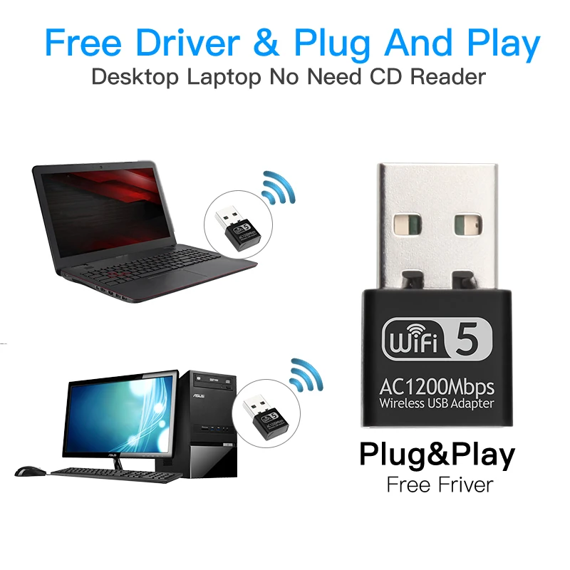 Миниатюрный USB Wi-Fi адаптер 1200 Мбит/с сетевая Двухдиапазонная 2 4G/5 ГГц Ethernet