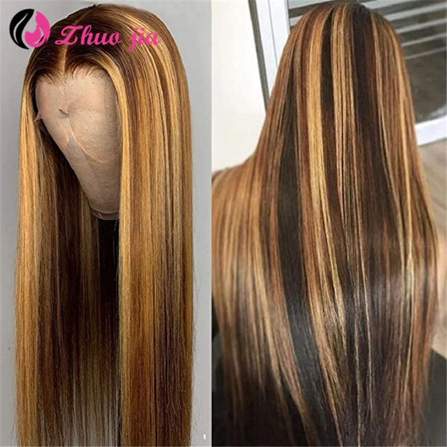 

250 Density P4/27 Highlight Lace Front Human Hair Wigs For Women Brazilian 30 Inch Straight Lace Front Wig 13x4 Lace Frontal Wig