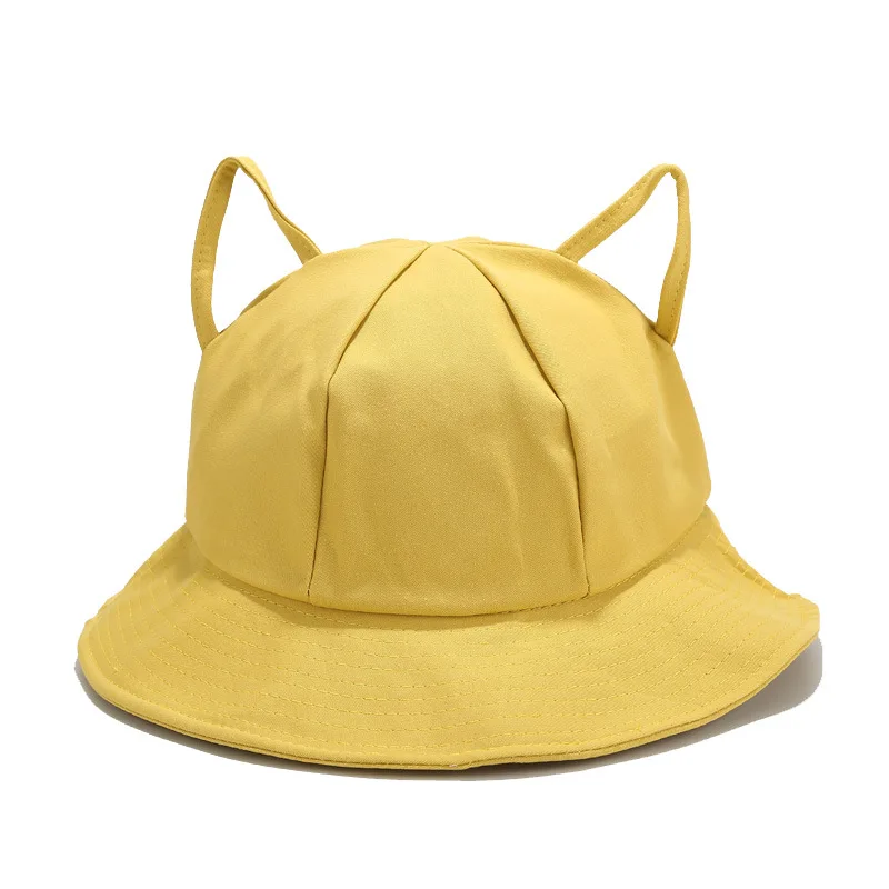 

2002 Candy Cute Cat ears Bucket Hat Women Hip Hop Cap Solid Color Unisex Casual Flat Hat Cotton Spring Fishing Bucket Hat