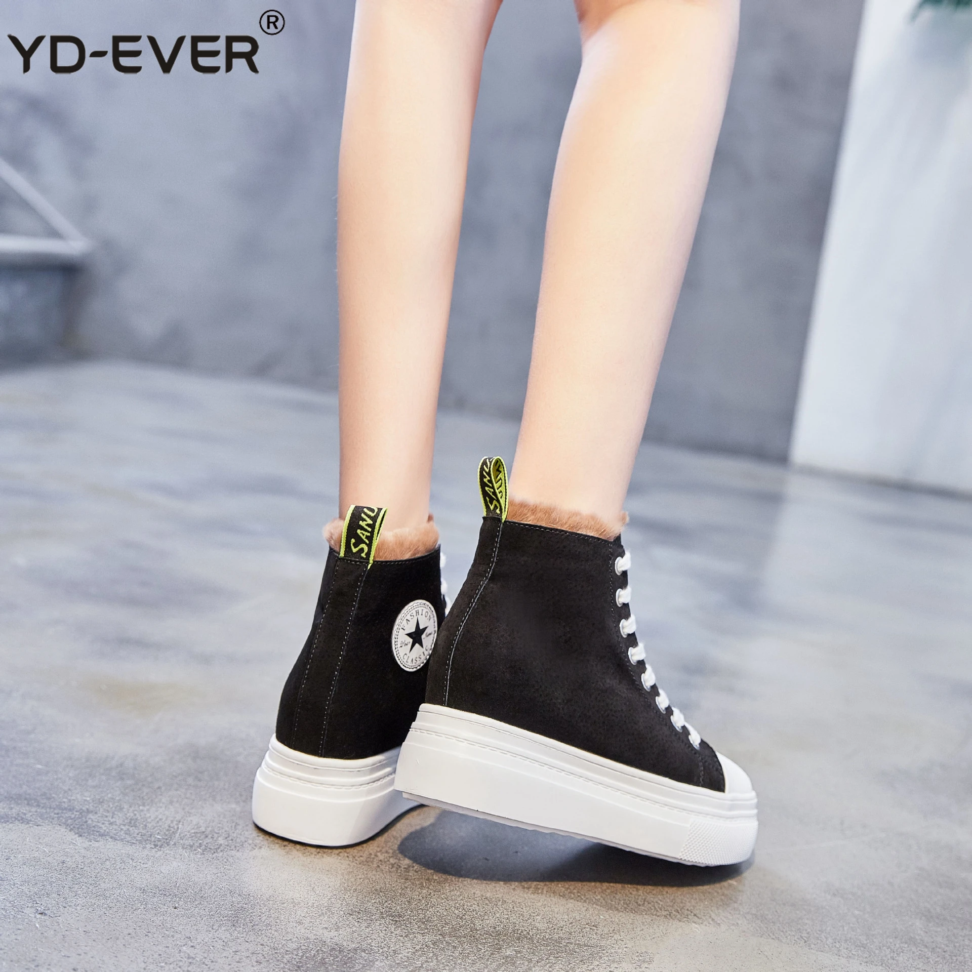 YD EVER женские ботинки из натуральной кожи на высоком каблуке 8 см Туфли танкетке и