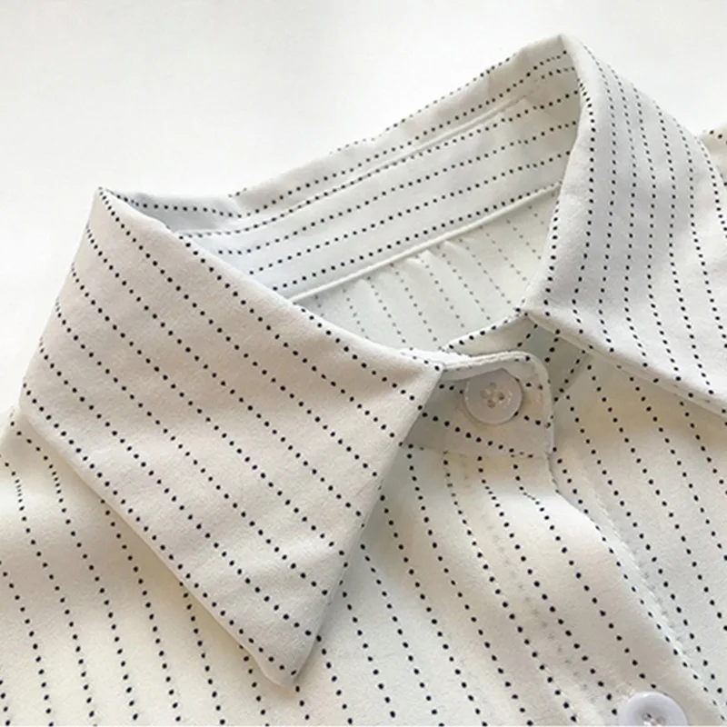 

Fashion Korean Style Striped Half Sleeve Pockets Shirts Women Blouses Shirts Autumn Casual Turn-down Collar Blouses Tops Female