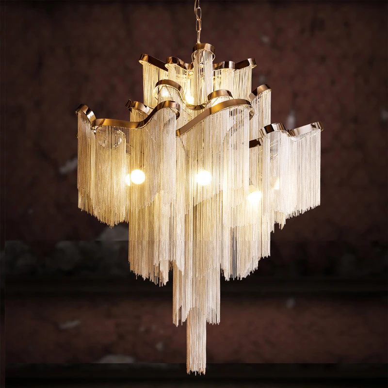 

Modern Luxury LED Pendant Lights for Living Room Nordic Decoration Hotel Hall Castle Stair Chain Fringed Hanging Lamps for Home