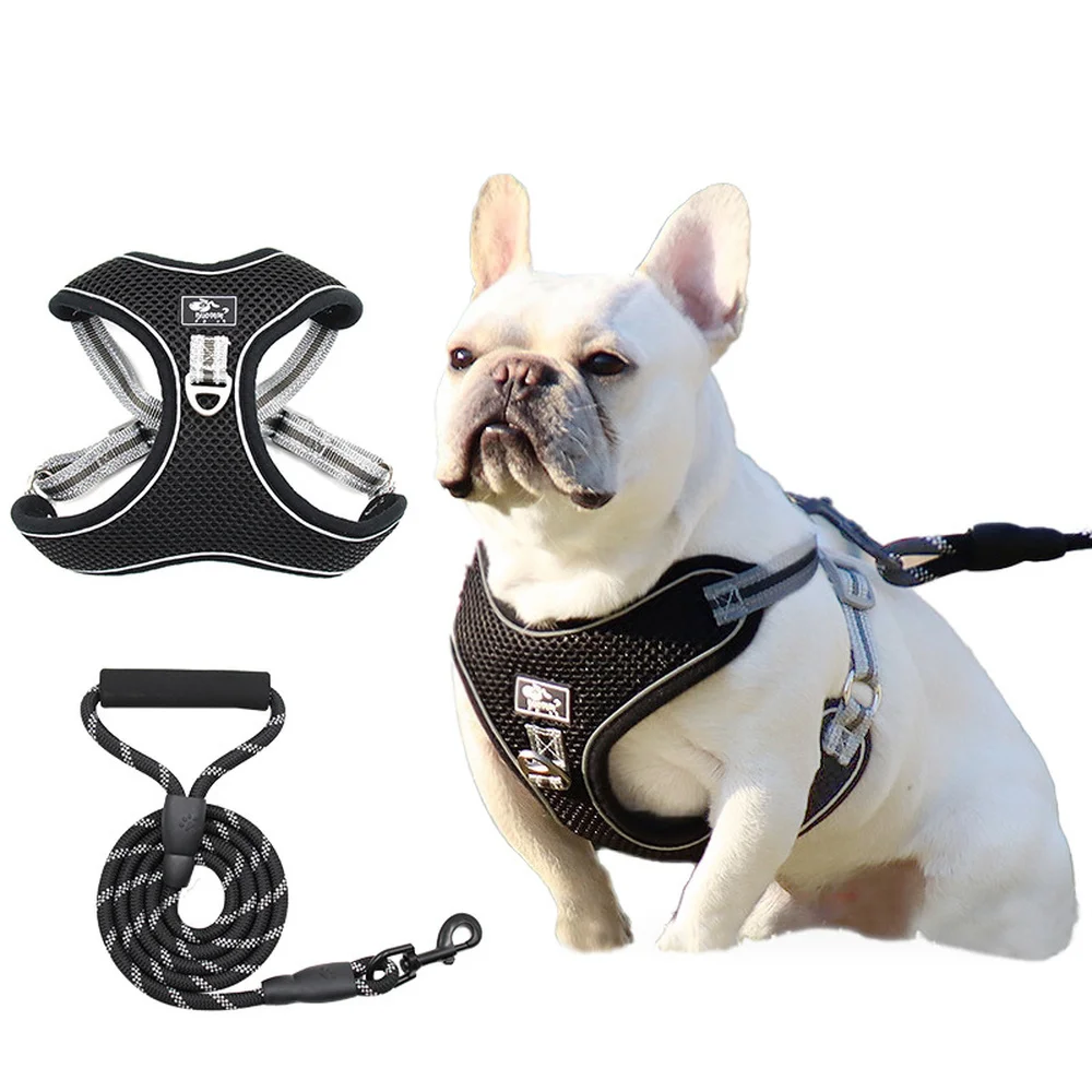 

Polyester Reflective Dog Harness Vest Adjustable Breathable Pet Harnesses No Pull for Medium and Large Dogs French Bulldog Stuff