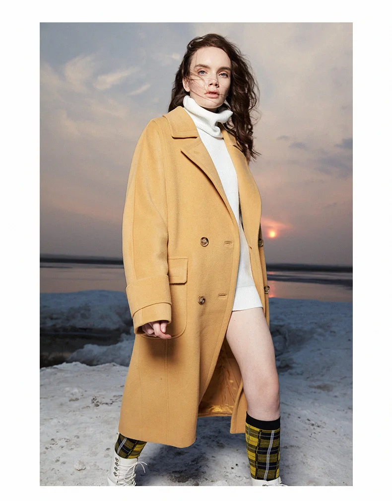 

High End Double Faced Cashmere Overcoat Women's Mid Long 2021 Hepburn Cocoon 100% Pure Wool Overcoat