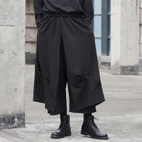 mens wide leg trousers spring and autumn new style personality false two buttons design fashionable casual pants
