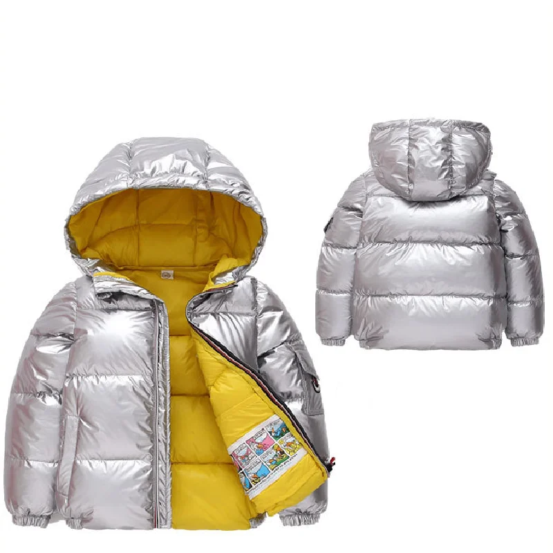

Детский пуховик с капюшоном для мальчиков и девочек, однотонная теплая хлопковая куртка с яркой поверхностью, верхняя одежда, зима 2021