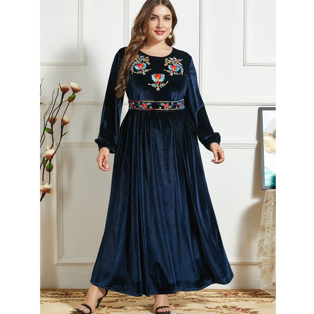 Размера плюс бархатная Абая Дубай, женское платье с вышивкой, женская одежда, Арабская одежда, Турция, Caftan Jilbab 3XL