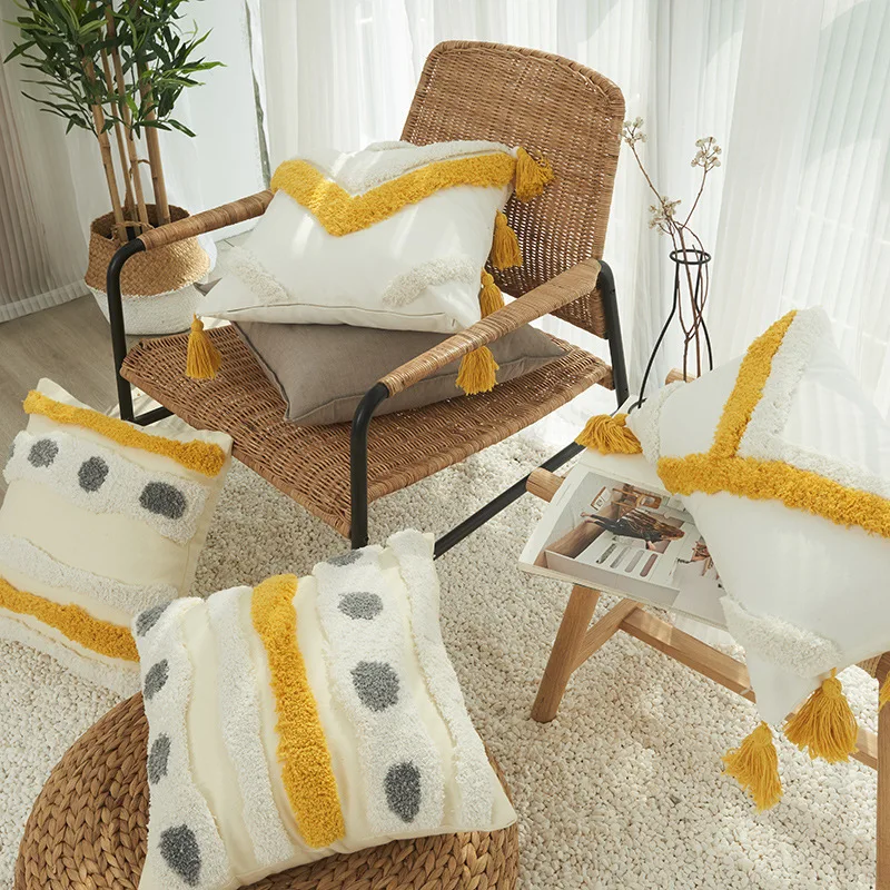

1PC Cotton Tufted Tassel Pillow Cases Home Decor Geometric Luxury Pillow Cover Nordic Style Sofa Cushion Cover 45x45cm 30x50cm