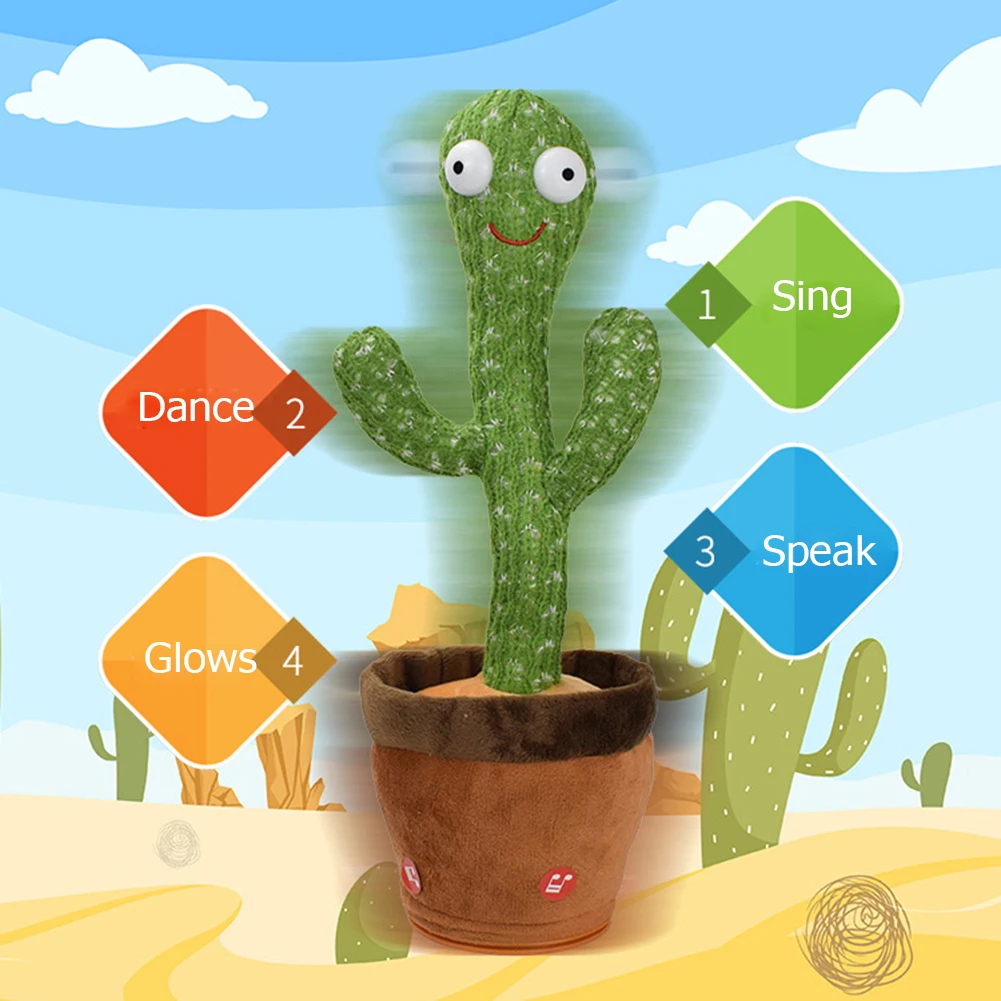 Dancing Cactus Electron Plush Toy Soft Plush Doll Electronic Stuffed Animals For Children Girls Boys Baby Xmas Gift Party Decor