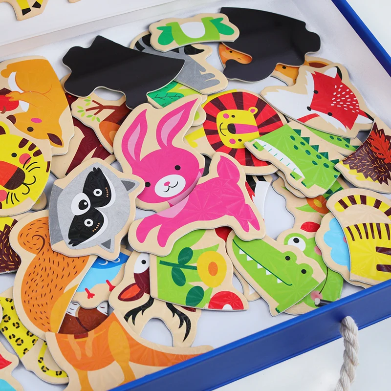 

Educational Toy Set Magnetic Jigsaw Puzzle Toys for Children Cartoon Animals Drawing Board Box Kid Learning