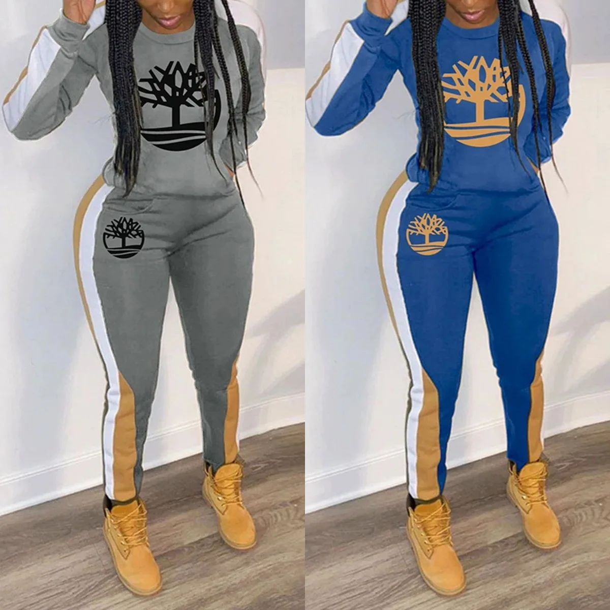 

Donsignet Fashion Women's Suit Spring New Casual Round Neck Pullover Print Street Style Regular Trousers Two-piece Suit Regular