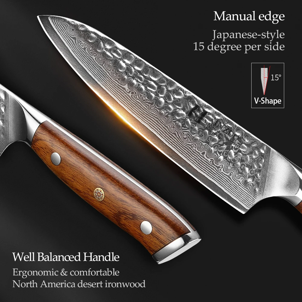 XINZUO 5" Utility Knife Damascus Steel Kitchen Knives VG10 Core Fruit North America Desert Ironwood Handle | Дом и сад