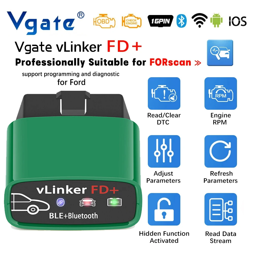 Vgate vLinker FD+ ELM327 Bluetooth 4.0 FORScan For Ford wifi OBD2 Car Diagnostic OBD 2 Scanner J2534 Auto Tool ELM 327 V 1 5
