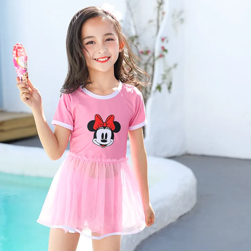 

Disney's New Small and Medium-sized Girls Swimsuit Split Skirt Children's Students Cute Mickey Mouse Swimwear Sunscreen