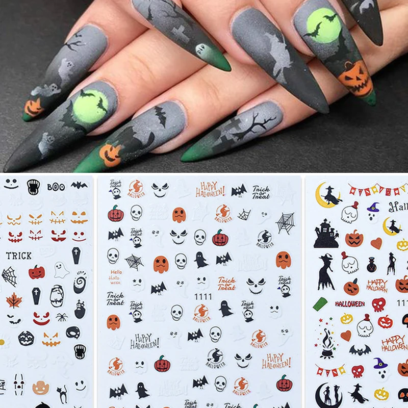 

1Pc 3D Halloween Nail Stickers Anime Joker Spider Snake Sliders Nail Art Stickers Adhesive Christmas Decals Snowflake Decor
