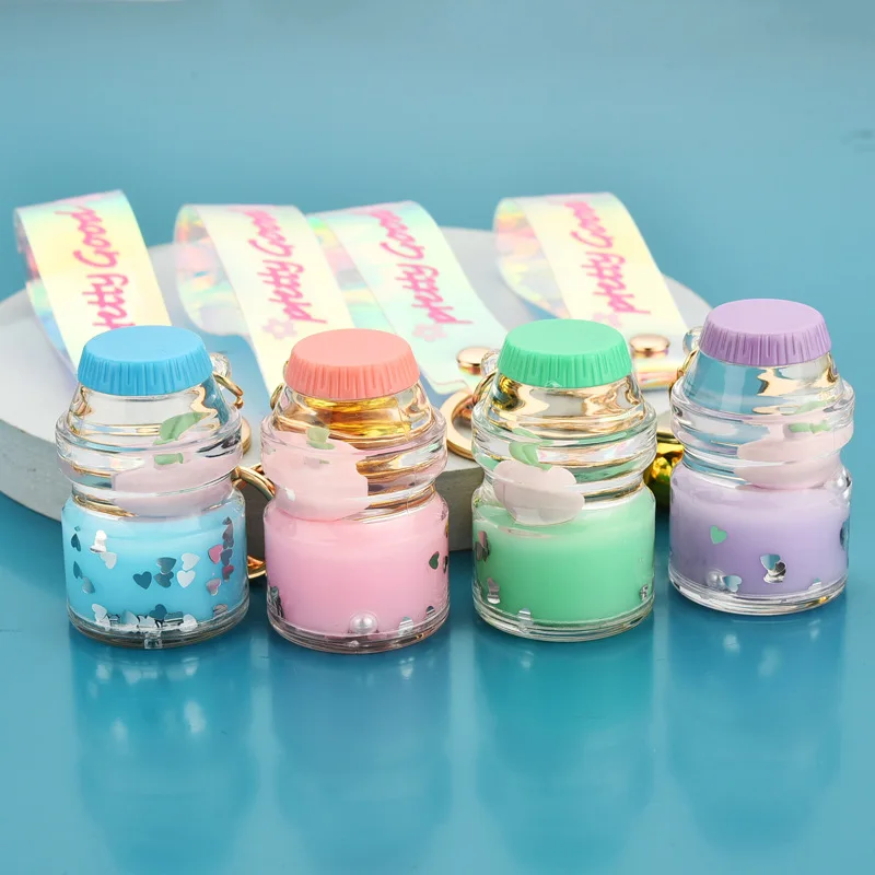 

Creative Simulation Fruit Keychain Cute Peach Liquid Milk Bottle Keyring Women Summer Bag Key Holder