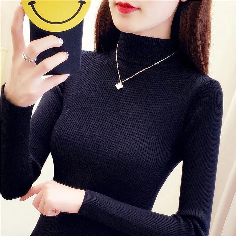 

2023 Autumn Winter Sweater Women Knitted Ribbed Pullover Sweater Long Sleeve Turtleneck Slim Jumper Soft Warm Pull Femme S-4XL