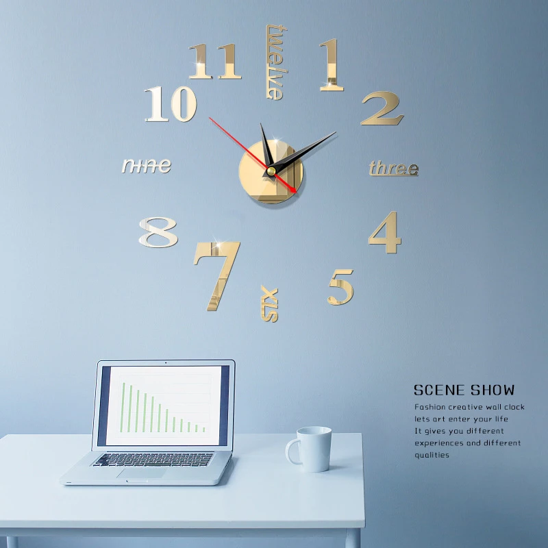 Современные большие настенные часы сделай сам 3D зеркальные наклейки с