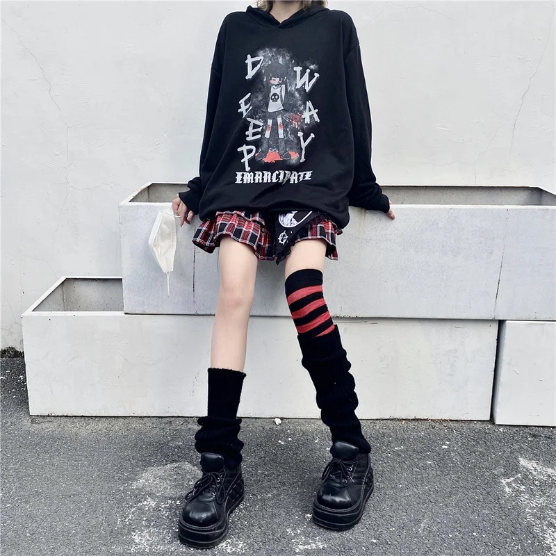 

HARAJPOO Sweatshirt Woman Korean Style Ins Fashion Harajuku Dark Black Cartoon Printing Loose Long Sleeve Tide Couple Hoodie