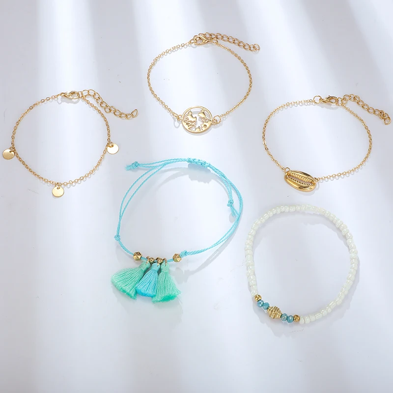 Docona Boho Shell Tassel карта белый beadds ножной браслет набор для женщин металлический геометрический многослойный ножной браслет; Комплект бижутерии 8601